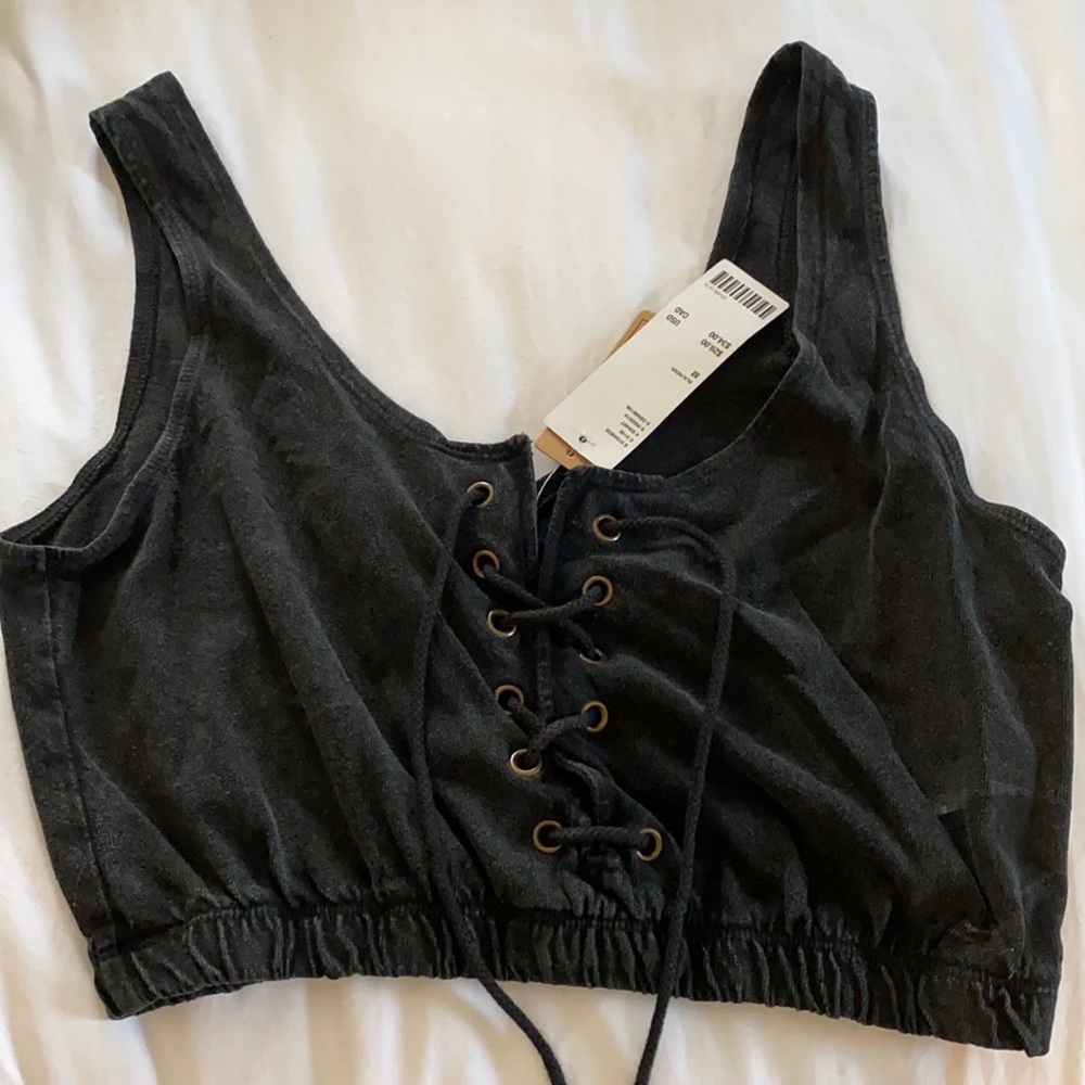 Urban Outfitters Black Lace Up Crop Top